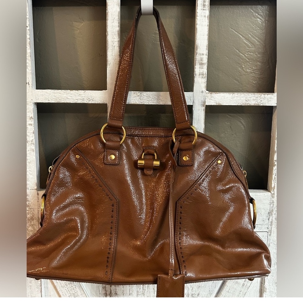 Yves Saint Laurent YSL Patent Leather Medium Muse Satchel Bag Vintage